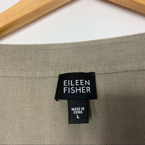 Eileen Fisher 100% Linen Button Up Jacket Size Large Taupe Gray Shoulder Pads - Picture 7 of 7